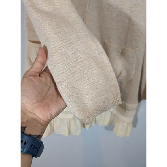Moth Women Beige Wool Blend Ruffle Hem Sweater Sz S Romantic Academia Feminine - Picture 5 of 8
